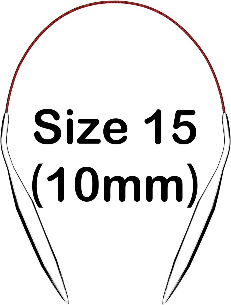 cuteDIY Size 15 Circular Knitting Needles 16 Inch Set Round Metal Kit (Etched US&mm, Color-Coded Cable, Smooth Join) - Image 2